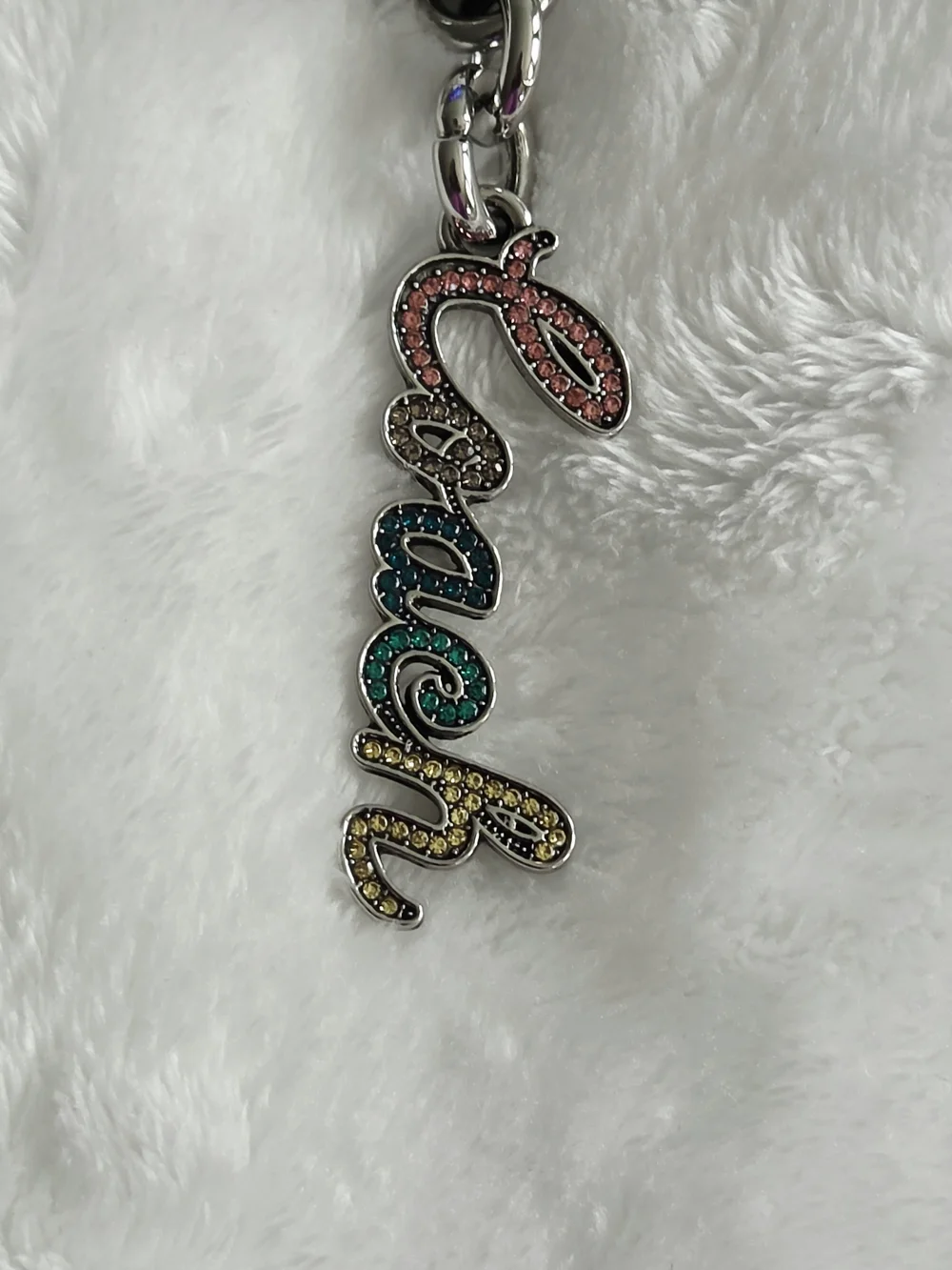 C Logo Pink Multicolor Rhinestone Script Keychain Bag Charm